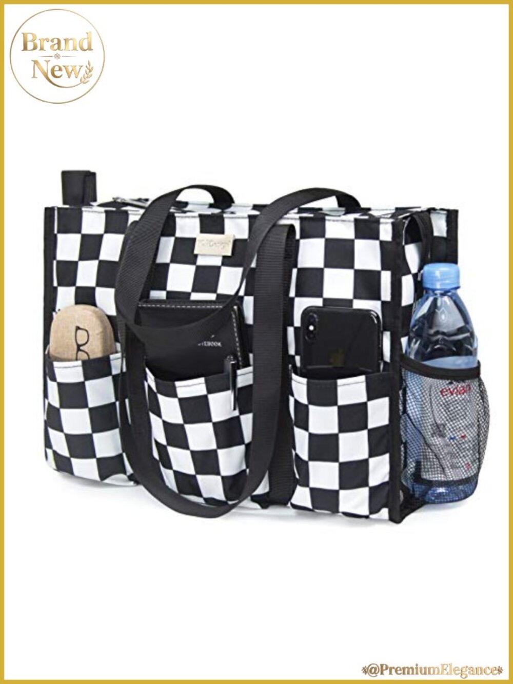 Water Resistant Tote Bag 13 Pockets Zipper Closure 600D Polyester Work Travel